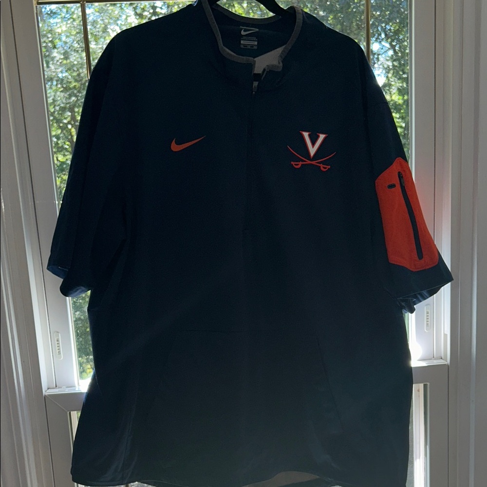 Nike Men's Dark Blue Short Sleeve Windbreaker with Orange Details